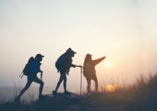 Three people hiking